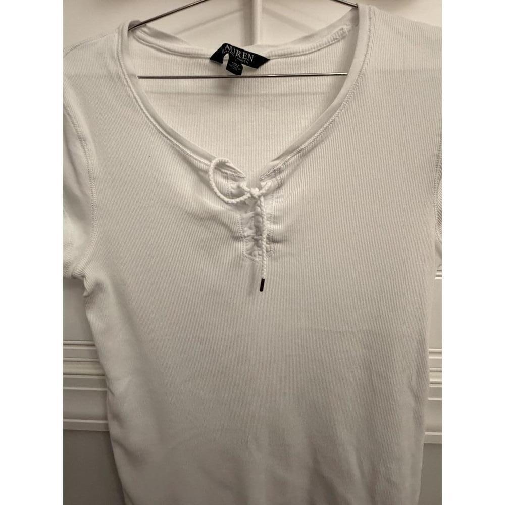 Lauren Ralph Lauren white lace up short sleeve women's top size Large - Picture 5 of 6